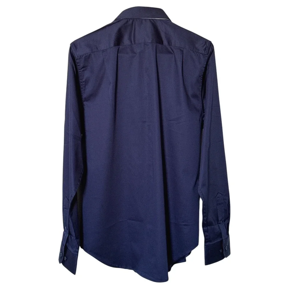 DSTRCT & Row Slim Fit Dress Shirt Navy Size M Wrinkle-Free Long Sleeve Button Up